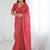 Red pure georgette printed saree with blouse