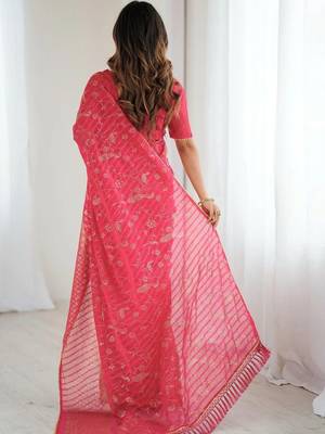 Red pure georgette printed saree with blouse 4