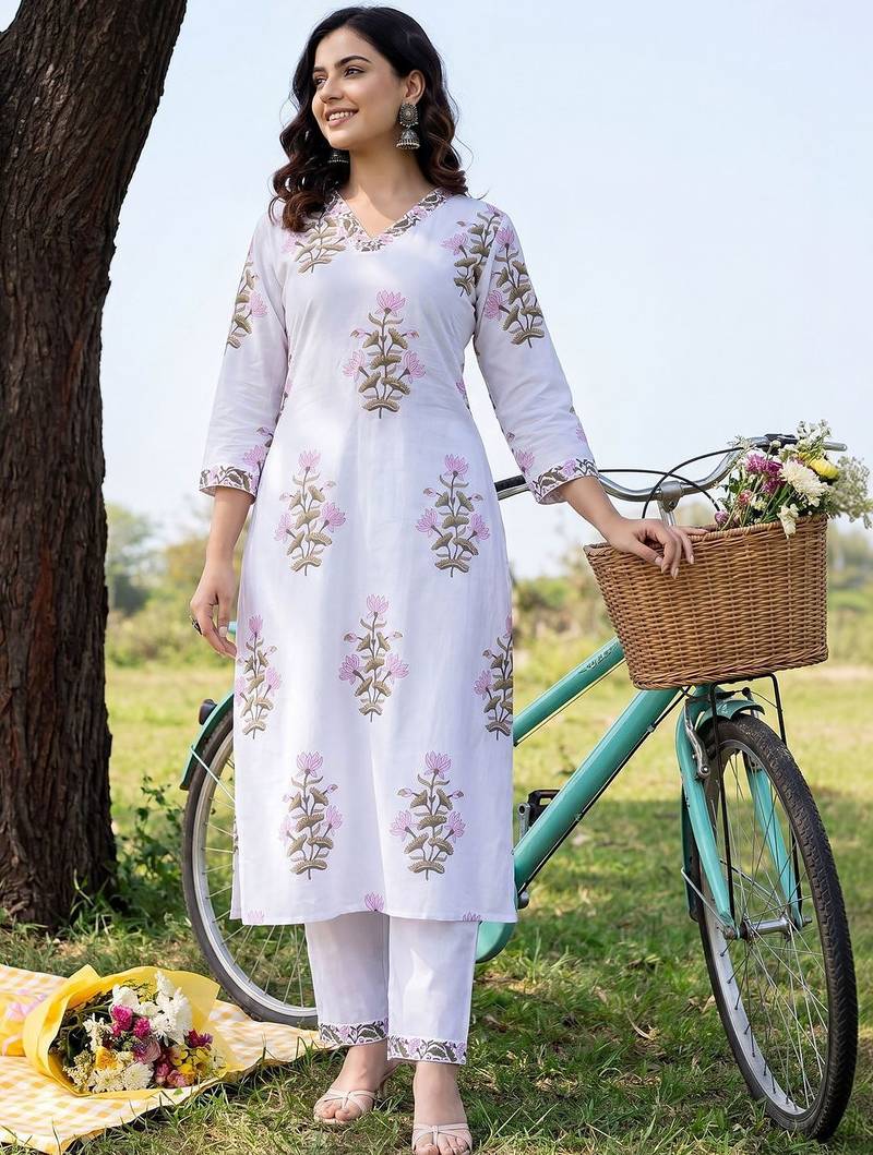 Women Floral Printed Regular Pure Cotton Kurta with Trousers