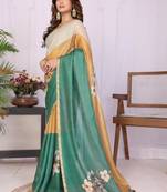 Green linen solid saree with blouse