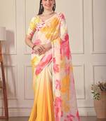 White pure georgette printed saree with blouse
