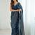 Navy blue pure georgette printed saree with blouse