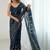 Navy blue pure georgette printed saree with blouse