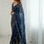 Navy blue pure georgette printed saree with blouse