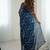 Navy blue pure georgette printed saree with blouse