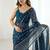 Navy blue pure georgette printed saree with blouse
