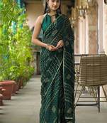 Green pure georgette printed saree with blouse