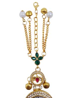 green  color women gold-toned kashmiri pearl & stone-studded ethnic wrist watch 4