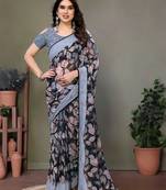 Black chiffon printed saree with blouse