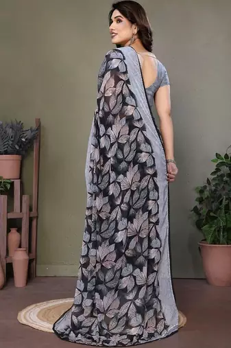 Black chiffon printed saree with blouse