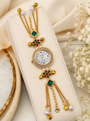 multicolor  color women gold-toned kashmiri pearl & stone-studded ethnic wrist watch 1