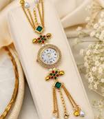 multicolor  color women gold-toned kashmiri pearl & stone-studded ethnic wrist watch