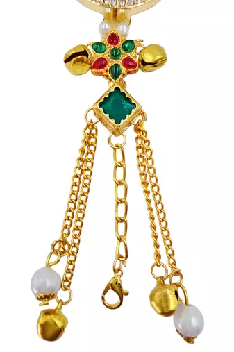 multicolor  color women gold-toned kashmiri pearl & stone-studded ethnic wrist watch