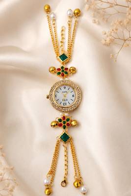 multicolor  color women gold-toned kashmiri pearl & stone-studded ethnic wrist watch 5