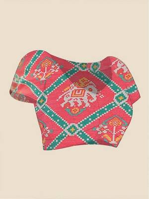 Peach pure georgette printed saree with blouse 4