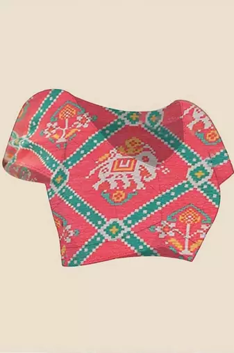 Peach pure georgette printed saree with blouse