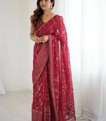 Maroon pure georgette printed saree with blouse
