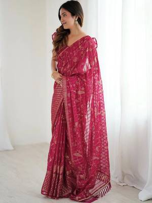 Maroon pure georgette printed saree with blouse 2