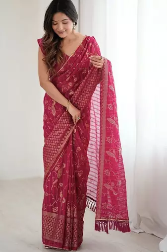 Maroon pure georgette printed saree with blouse