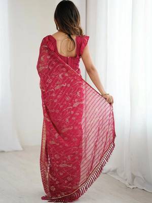 Maroon pure georgette printed saree with blouse 4