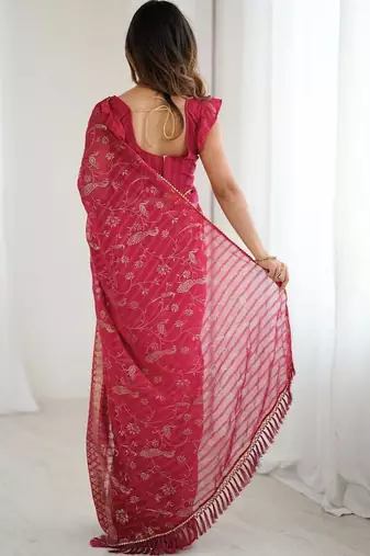 Maroon pure georgette printed saree with blouse