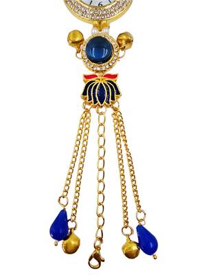 blue  color women gold-toned kashmiri pearl & stone-studded ethnic wrist watch 4