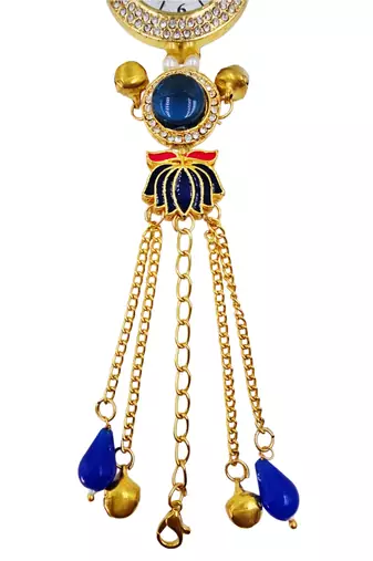blue  color women gold-toned kashmiri pearl & stone-studded ethnic wrist watch