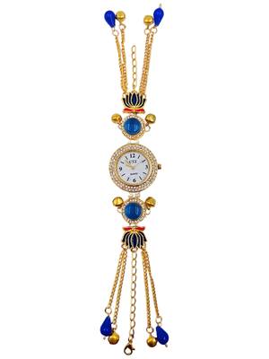 blue  color women gold-toned kashmiri pearl & stone-studded ethnic wrist watch 5