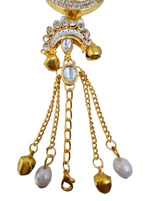 gold  color women gold-toned kashmiri pearl & stone-studded ethnic wrist watch 4