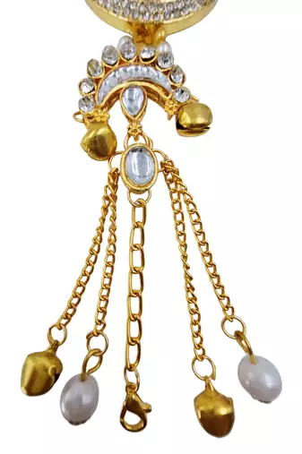 gold  color women gold-toned kashmiri pearl & stone-studded ethnic wrist watch