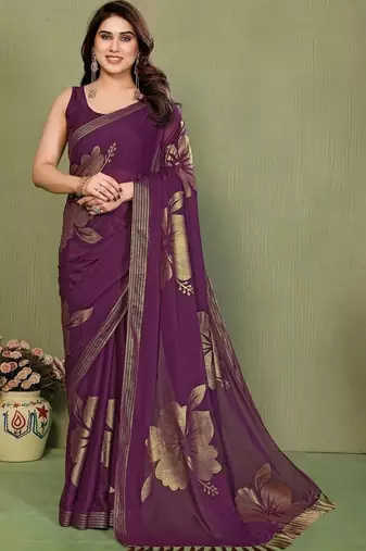 Purple pure georgette printed saree with blouse