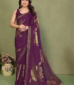 Purple pure georgette printed saree with blouse