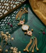 green  color women gold-toned kashmiri pearl & stone-studded ethnic wrist watch