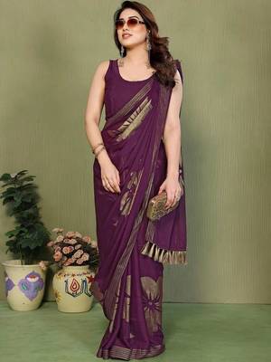 Purple pure georgette printed saree with blouse 3