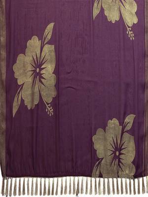 Purple pure georgette printed saree with blouse 4