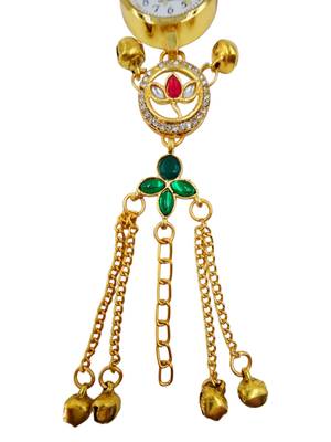 green  color women gold-toned kashmiri pearl & stone-studded ethnic wrist watch 4