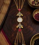 pink  color women gold-toned kashmiri pearl & stone-studded ethnic wrist watch