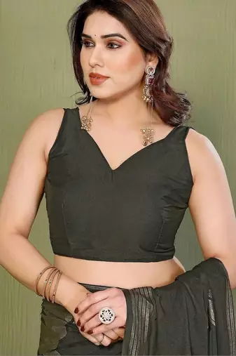 Olive pure georgette printed saree with blouse