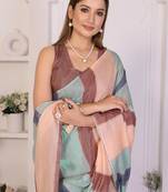 Multicolor linen striped saree with blouse
