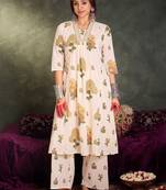 Floral Printed Pure Cotton V-Neck A-Line Kurta With Palazzos