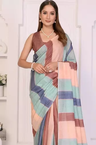 Multicolor linen striped saree with blouse