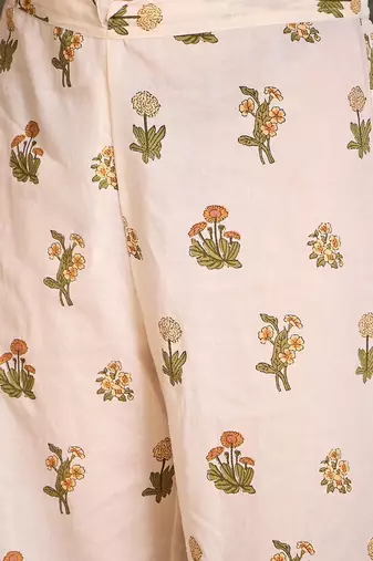 Floral Printed Pure Cotton V-Neck A-Line Kurta With Palazzos
