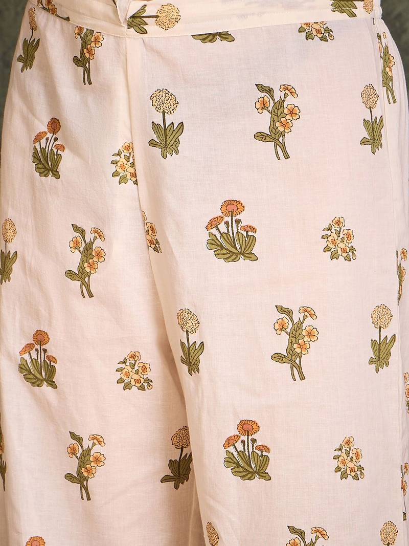 Floral Printed Pure Cotton V-Neck A-Line Kurta With Palazzos