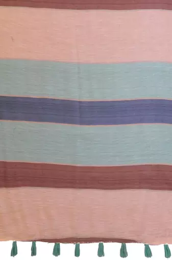 Multicolor linen striped saree with blouse
