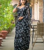 Black chiffon printed saree with blouse
