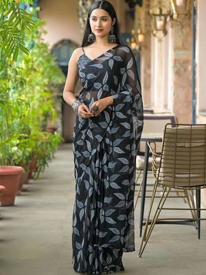 Black chiffon printed saree with blouse 3