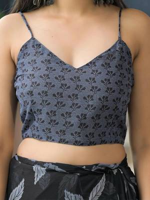 Black chiffon printed saree with blouse 5