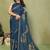 Teal pure georgette printed saree with blouse