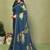 Teal pure georgette printed saree with blouse