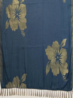 Teal pure georgette printed saree with blouse 4